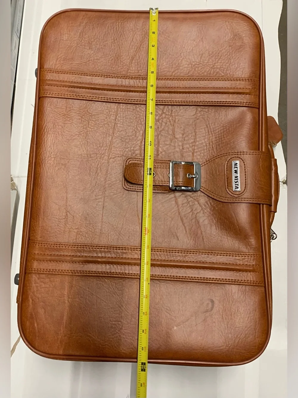 New Vista Brown Faux Leather Suitcase 23-25in Solid w/ Clothing Compartment